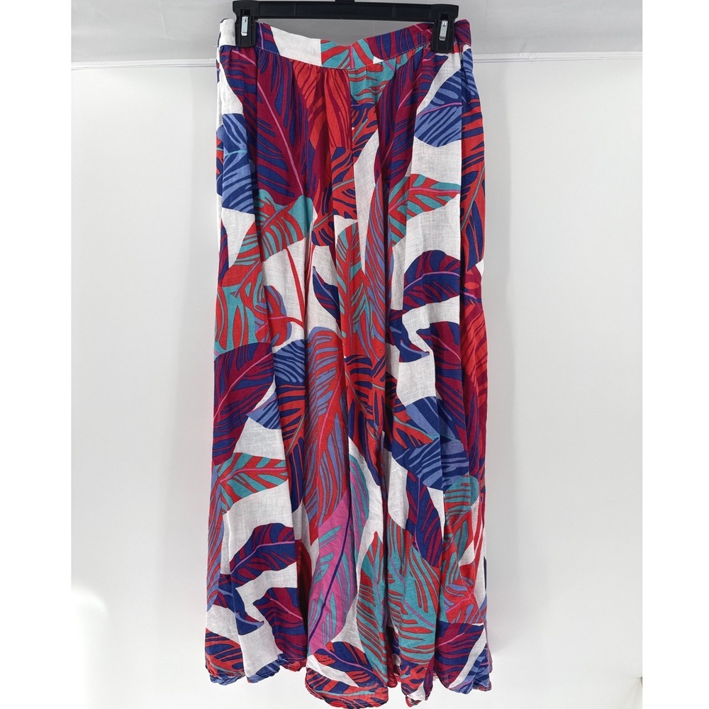 Magaschoni (Multicolor) Tropical 100% Linen Maxi Skirt Womens Small